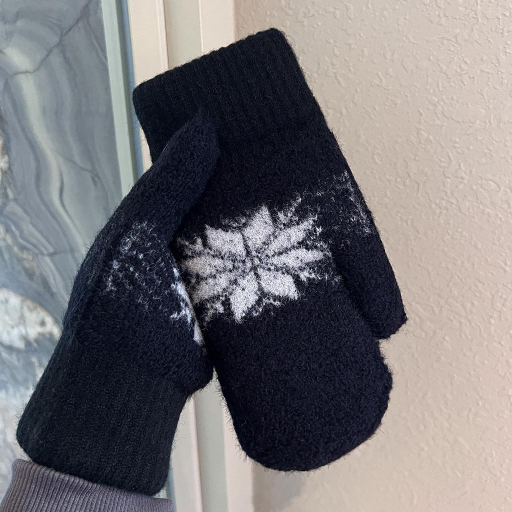 Add Velvet Thickened Snowflake Gloves for Women In Winter Keep Warm  Windproof and Cold  Students Outdoor Cycling and Cycling  Continuous Trend