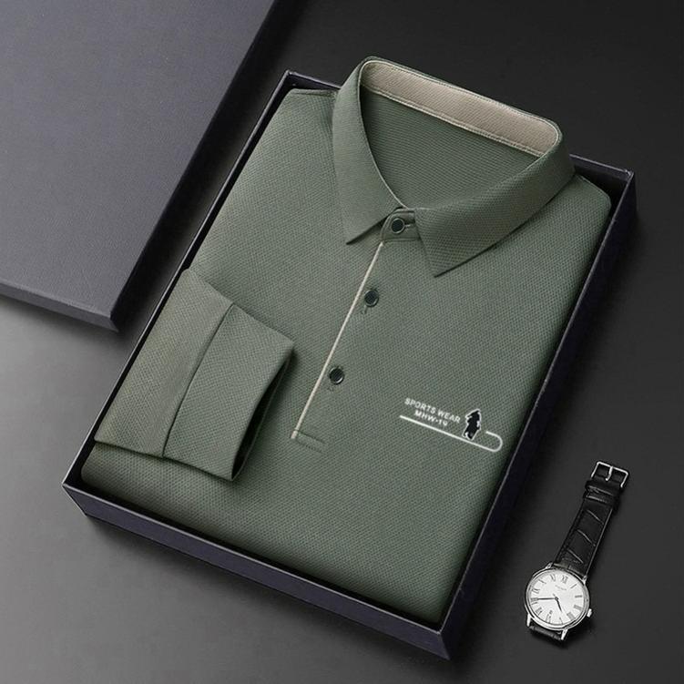 Langarm Poloshirt Herren Frühling und Herbst Lässig All-Match Kragen Papa Unterhemd T-Shirt