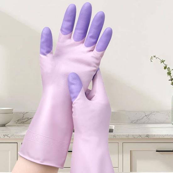 1 Pair Housework Gloves Long-Sleeved Latex Waterproof Cleaning Gloves Tear-Resistant Dishwashing Laundry Dish Gloves