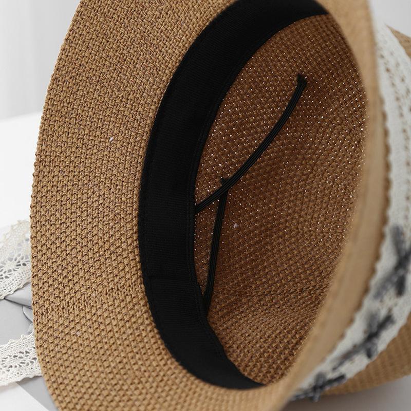 Breathable New Hat Women's Bucket Hat Spring and Summer Bow Lace Streamer Hollow Sunscreen Sunshade Sun Hat