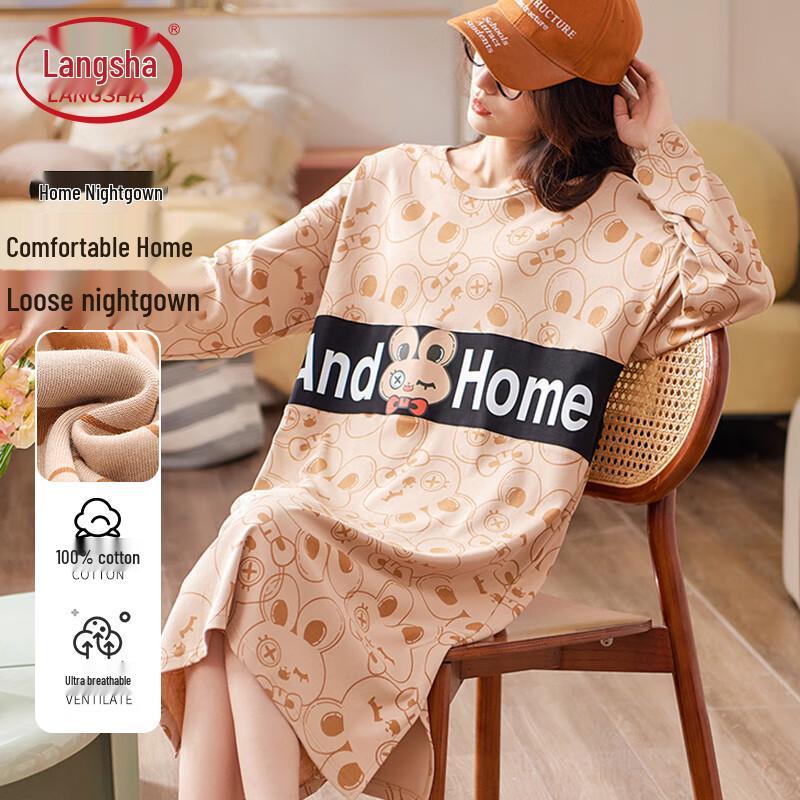 Langsha Women s Pure Cotton Long Sleeve Nightgown 2XL