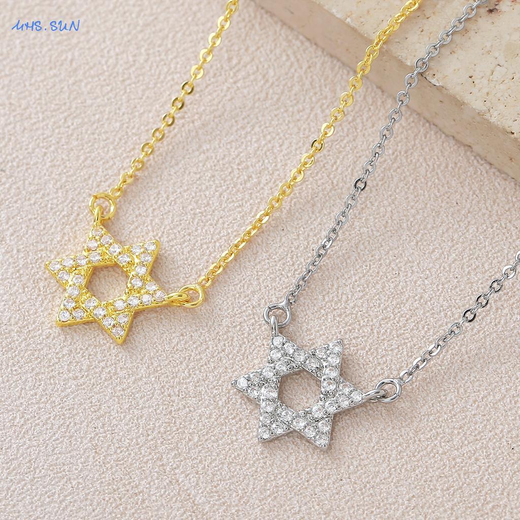 MHS.SUN Luxury Star of David Necklaces for Women Men Fashion Hollow Hexagonal Star Pendant Chain Necklace Judaica Jewish Jewelry