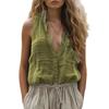 Women's Linen Blend Sleeveless Halter Shirt Button-Down V-Neck Tank