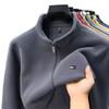 Tommy Men's High-Grade Double-Sided Fleece Jacket with Stand Collar, Warm Casual Plus Velvet Winter Hoodie.