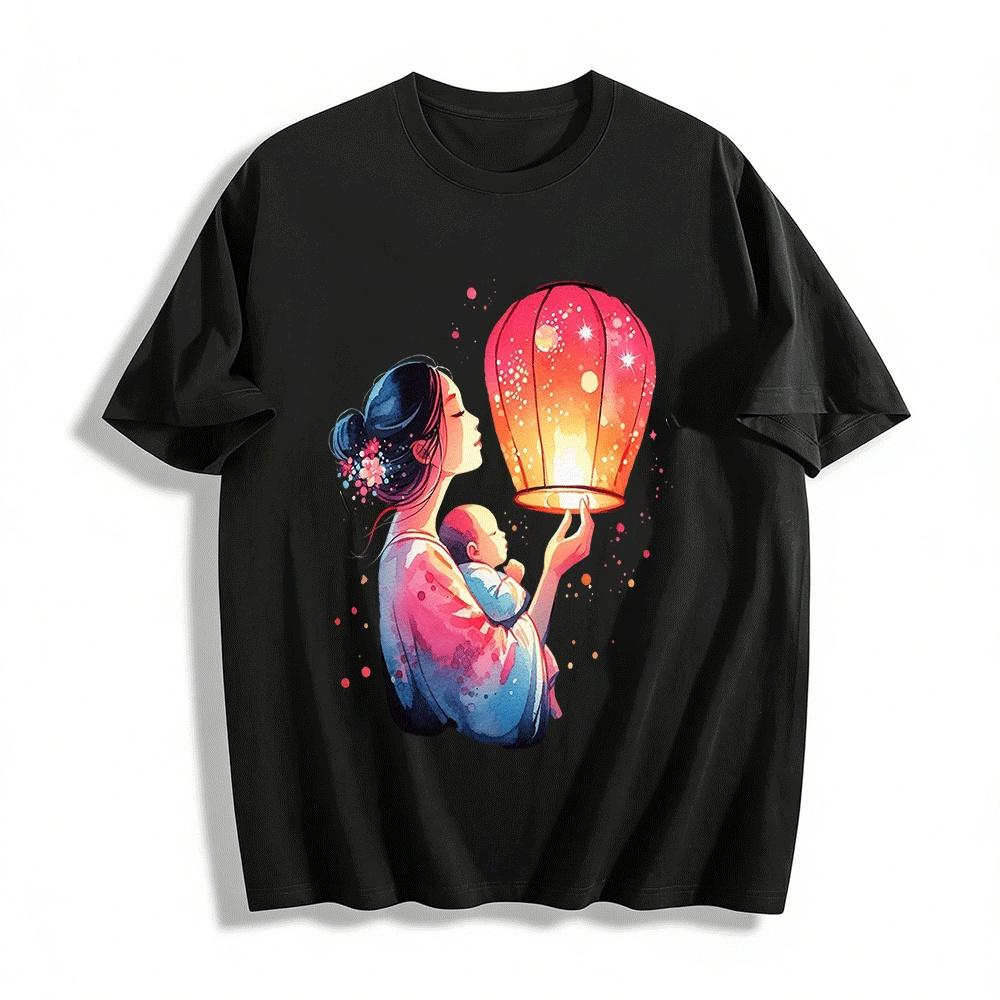 Mother And Baby Lantern Print Warm Parent-child Outfit Pure cotton T-shirt XXS