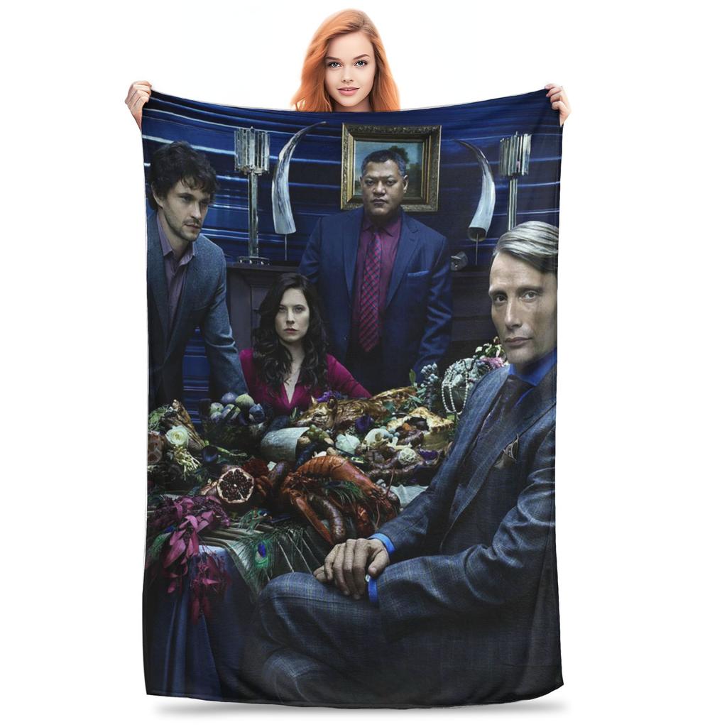 Hannibal Mads Mikkelsen Horror Movie Merch Blanket Warm Fleece Sofa Throw Blanket for Couch Bedding Travel Throws Bedspread Quil