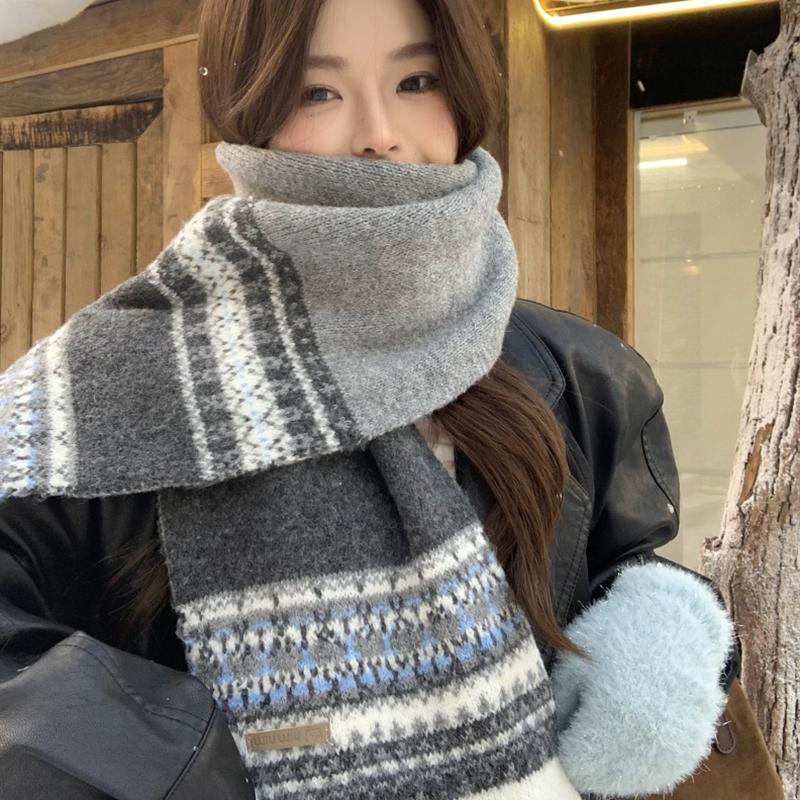 Women Soft Sweet Jacquard Knitted Scarf Headscarf Ladies Casual Warm Scarve Mujer Wrap Shawl New Winter Student Young Girl