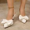 Fashion pointed-toe slim stiletto sandals, elegant summer bow tie Comfortable sandals casual high heels plus-size women's shoes