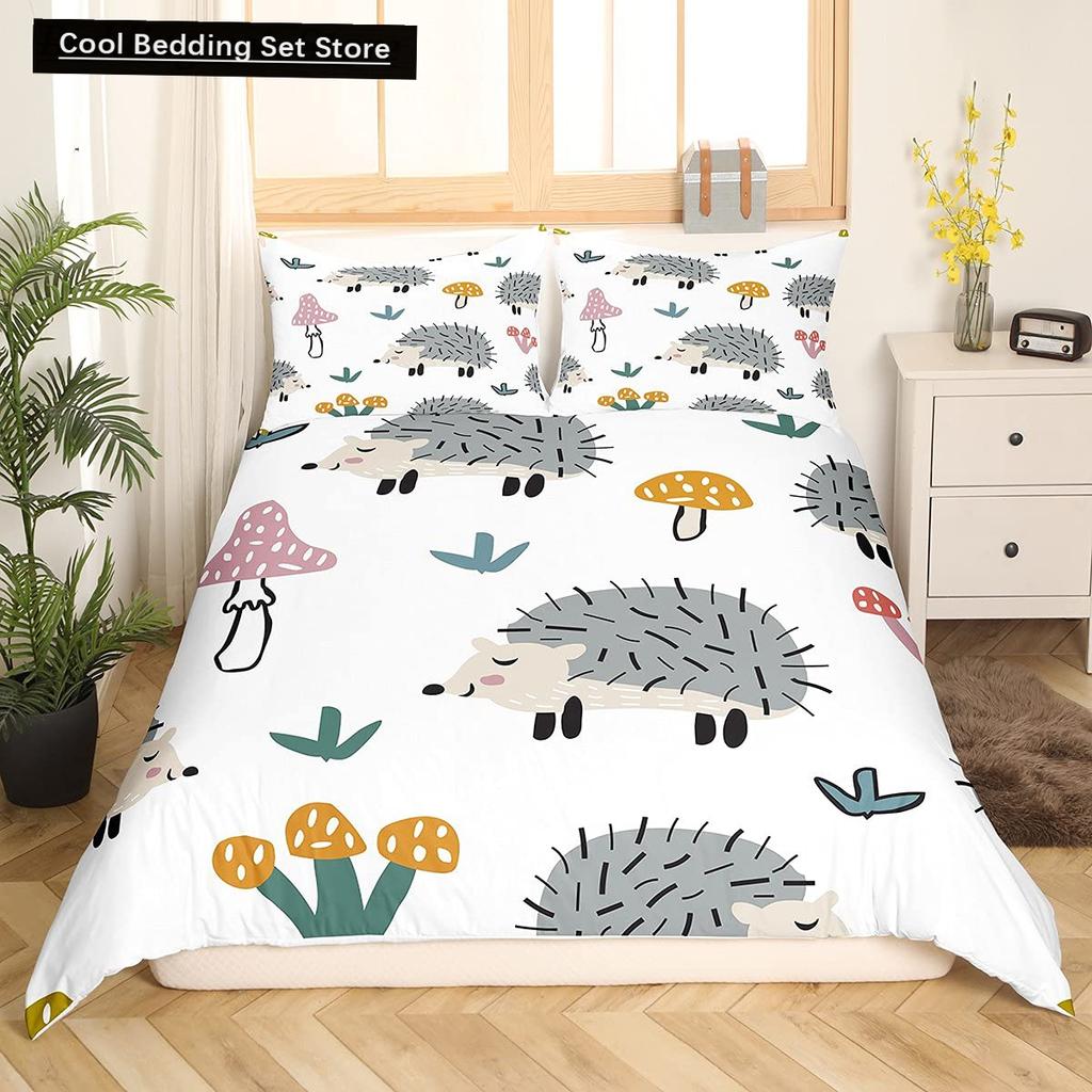 Cartoon Hedgehog King Queen Duvet Cover Rainbow Iridescent Bedding Set For Kids Girls Boys Starry Sky Animal 2/3Pcs Quilt Cover