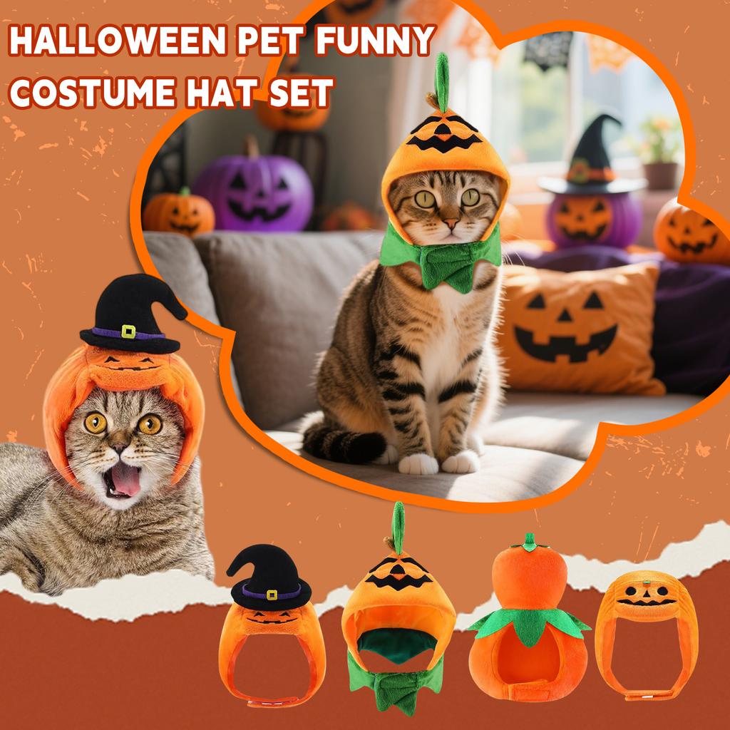 Cat And Dog Halloween Costumes, Halloween Pumpkin Hats, Adjustable Pet Headwear, Party Costumes, Dog And Cat Costume Accessories, 4-piece Set