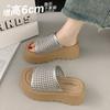Thick Bottom Heightened Slope Heel Birkencool Slippers Women's Summer Wear 2025 New Model with Skirt Mesh Hollow One-word Drag