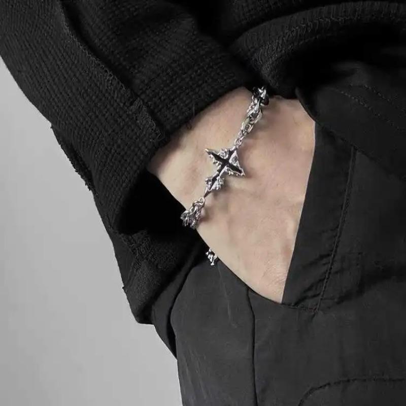 1Pc Dark Cross Charm Bracelet Men Fashion Punk Style Titanium Steel Not Fading Women Bracelet Jewelry Accessories