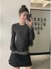 Nan Tao Women's Fake Two-Piece Slim Fit Long-Sleeve Top - Spring 2025 Korean Style Round Neck Shirt