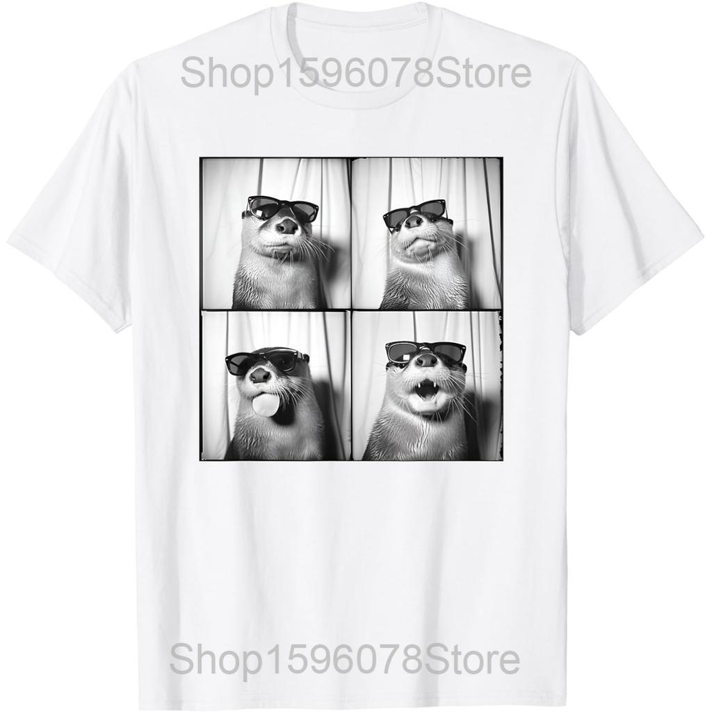 Camisetas Gráficas Engraçadas de Lontra com Óculos de Sol para Homens Mulheres Algodão Puro Humor Streetwear Camiseta Manga Curta Unissex Roupa Solta