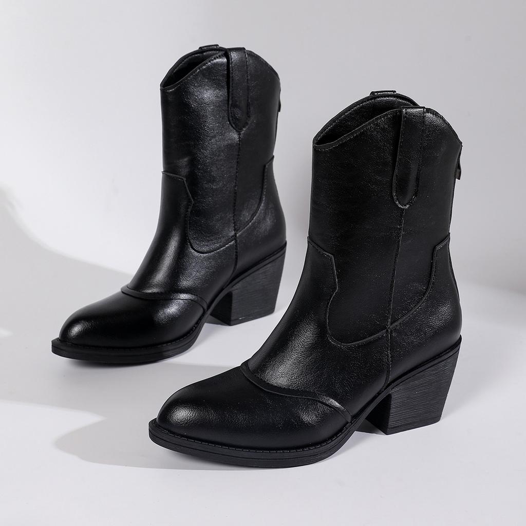 2025 Winter New British-style High-heeled Martin Boots Plus Size Thick-heeled Retro Boots for Women