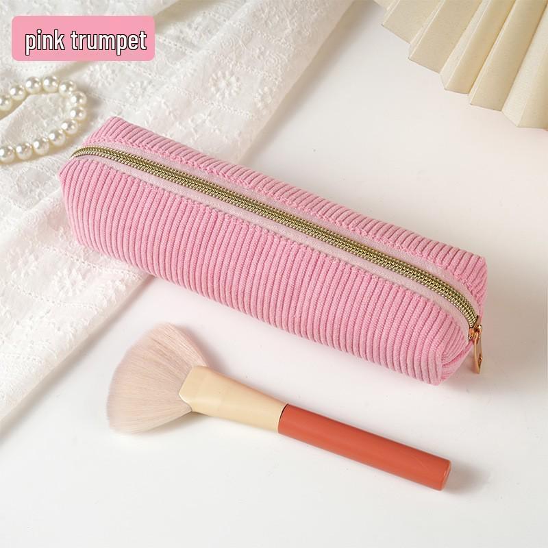 Korean Style Corduroy Pencil Case for Women, Large Capacity, High-Value Appearance, Versatile for Stationery or Makeup Brushes