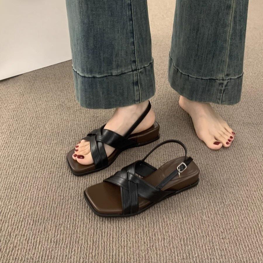 With skirt fairy wind cross with open-toed fashion sandals female summer versatile not tired feet 3cm thick-soled Roman shoes