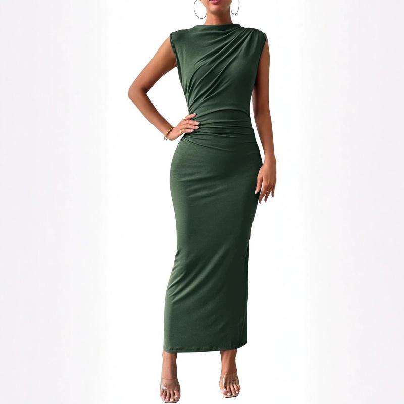 2026 Women's Spring/Summer Sleeveless Back-Slit Ruched Tight-Fitting Bodycon Dress
