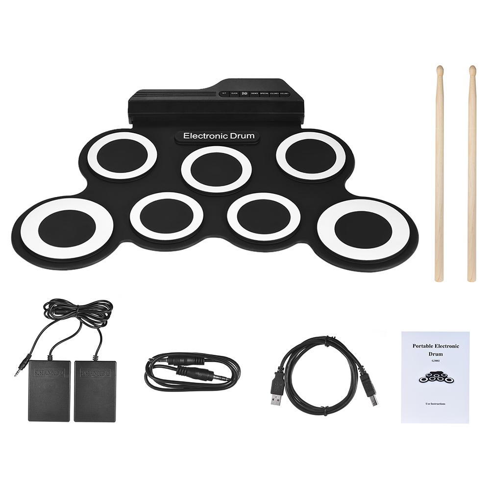 Tragbares digitales elektronisches Roll-Up-Drum-Set in kompakter Größe, 7 Silikon-Drum-Pads, Stromversorgung über USB