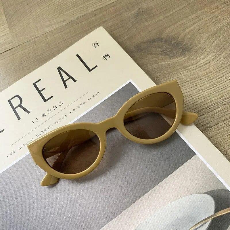 Retro Koreanske Dame Solbriller Mote Makaron Unisex Ovale Briller Cat Eye Solbriller Øyebeskyttelse Briller Oculo De Sol
