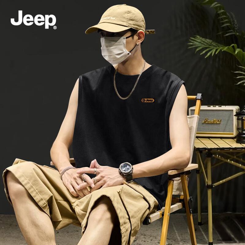JEEP Men's Heavyweight Cotton Sleeveless Round Neck T-Shirt