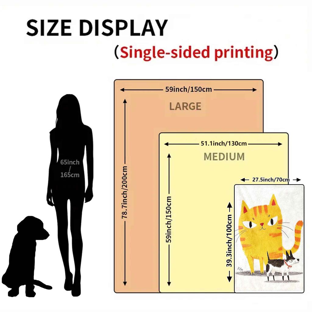 Cartoon Cat and Dog Patterns Flannel Printed Blanket Suitable for All Seasons Suitable for Living Room Office Sofa and Travel
