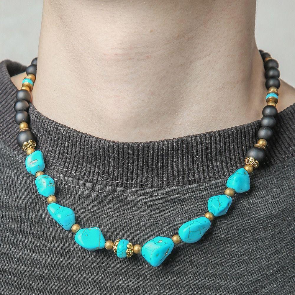 Texture Beaded Necklace Ethnic Style Western Country Necklace Turquoise Necklace Men  Men