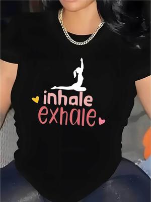 Bestseller modisches Damen Sommer T-Shirt mit Yoga-Musterdruck - geeignet für Alltag, Reisen und Freizeitkleidung