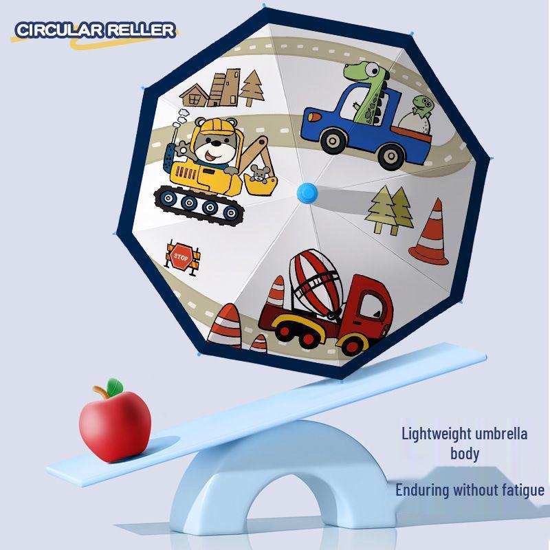 Kids' Cute Cartoon Umbrella - Rounded Corners, Dual-Use for Sun & Rain, Super Light Long Handle.
