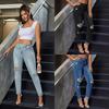 Jasne jeansy skinny z wysokim stanem, rozrywane, elastyczne, dżinsowe, dla kobiet