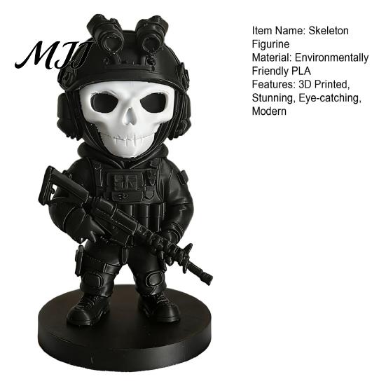 Creative Birthday Gift for Him 3D Printed Skeleton Figurine, Funny Soldier Statue with Small Ghost Figurine Weapon, Collectible Ornament Home