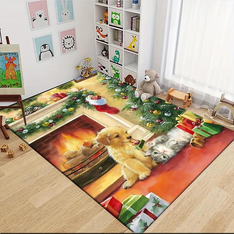 Christmas Puppies Presents Carpet Rug Soft Washable Anti Slip Home Living Room Sofa Mats Personalized Christmas Rug