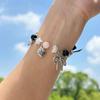 Faux Pearls Beaded Bracelet with Bowknot Pendant Butterfly Knot Charm Wristchain Adjustable Length Handchain Ornament