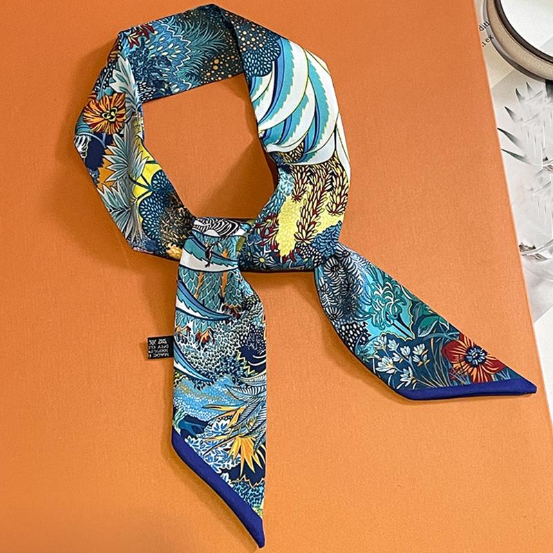 5*85cm Silk Feeling Scarves for Women Narrow Ribbon Headband Female Neckerchief Handle Bag Band Bandana Hair Tie Accessories