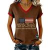 T-shirt a maniche corte con scollo a V con Stampa We the 250 Years of Print Flag Grafica Vestibilità Casual Top da Donna