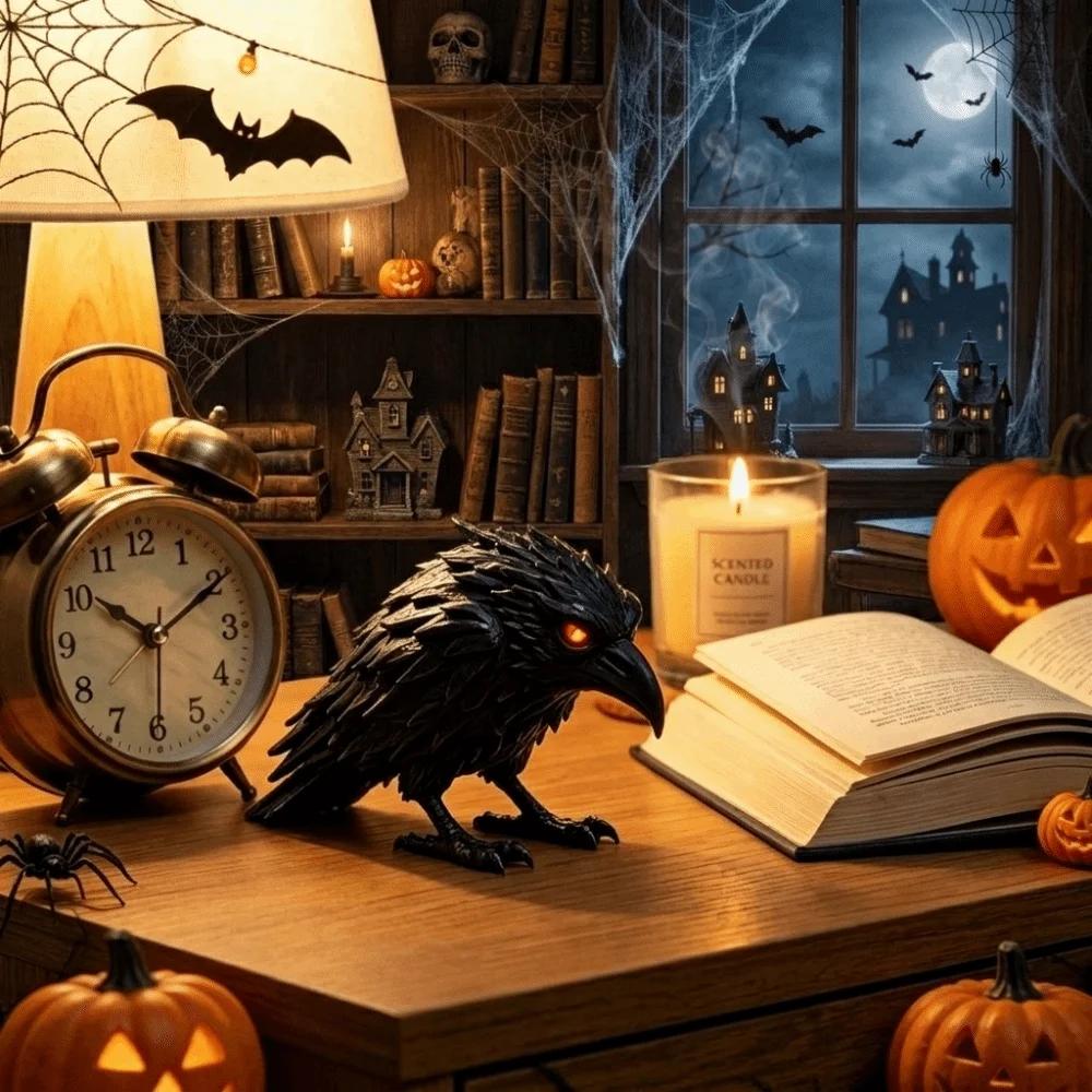 Gothic Style 3D Printed Raven Statue Realistic Dark Themed Halloween Decor Prop Plastic Desktop Ornaments Bookshelf Decor