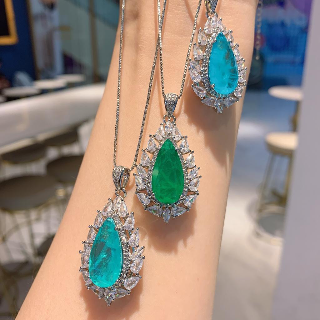 Jewelry Simulation Color Treasure Big Water Drop Pendant Necklace Earrings Jewelry Ladies Gift
