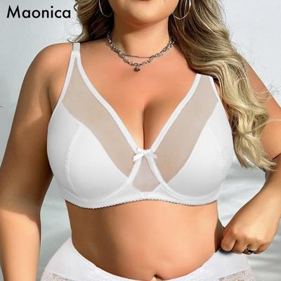 Women Plus Size Bra Breathable Mesh Soft Padded Bras with Underwire Lingerie Casual & Simple Underwear