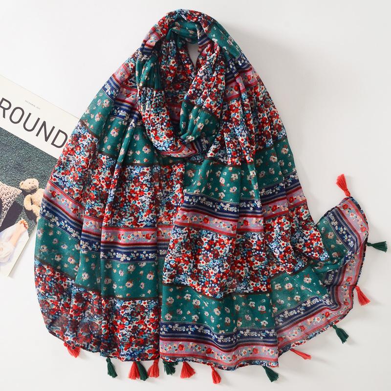 Luxury Brand Cotton Scarf Women Large Shawls Design Hijab Echarpe Print Tassel Scarves Lady Beach Stole Muffler Foulard Pareo