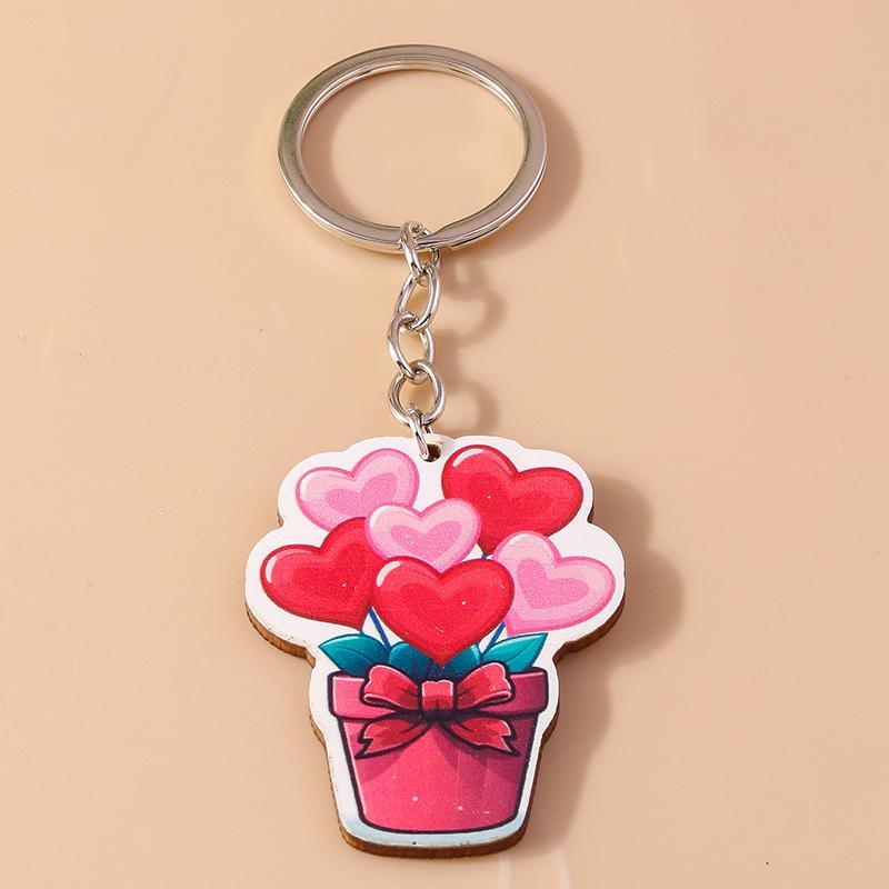 Romantic Wood Keychain Charms Love Heart Lip Keyrings Pendants for Women Girls Handbag Decor DIY Valentine's Day Key Chain Gifts
