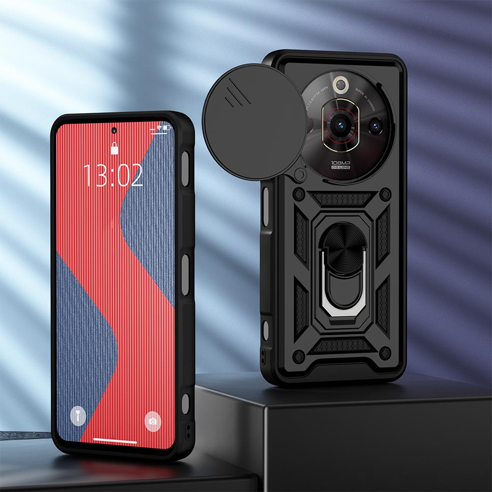 KEYSION Wstrząsoodporne etui na ZTE nubia Focus Pro 5G z przesuwaną osłoną obiektywu aparatu, pierścieniem ochronnym i podstawką, pokrowiec na telefon dla nubia Focus Pro 5G