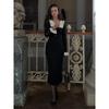 Vintage Women's Dress with Ruffle Edge Knitted Dress Autumn and Winter Wool Dress