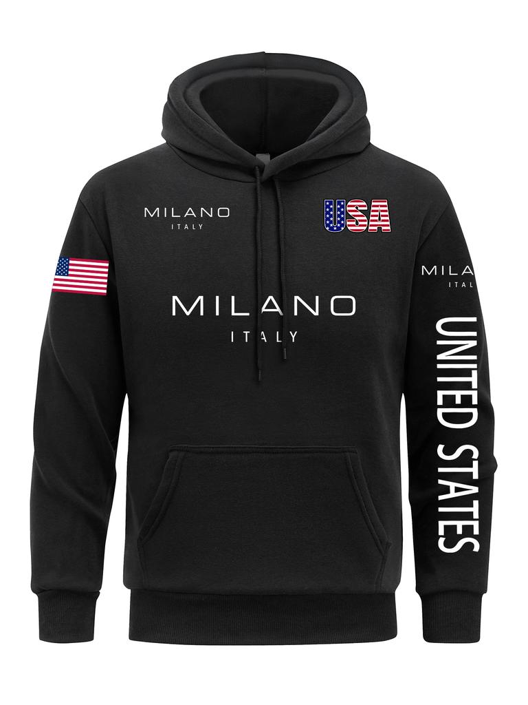 Milano Letter Herren Hoodies Amerikanische Flagge Hoodie Pelzfutter Fleece Kapuzenpullover Mann Freizeit Frühling Herbst Kleidung