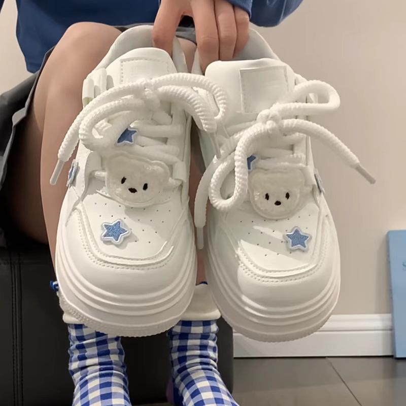 Women Kawaii Blue Platform Sneakers White Shoes Vulcanize Cute Casual Footwear Skateboard Tennis Female