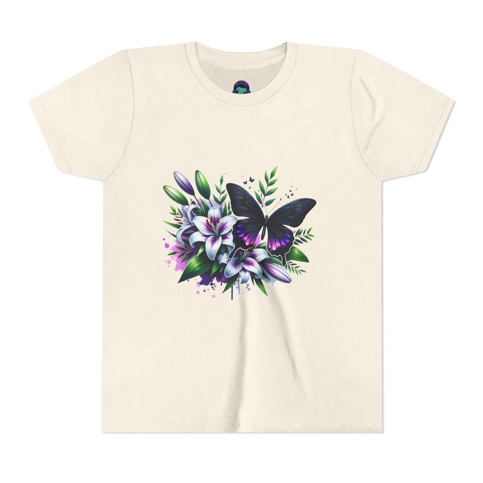Floral Butterfly Youth Tee, Floral Kids Shirt, Summer Outfit, Nature Lover Gift, Birthday Present, Butterfly Art Tee 160