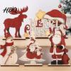 Solid Wood Santa Claus Figures Nordic Christmas Ornaments Reindeer Snowman Figurine Atmosphere Props Rustic Desktop Decoration for Holiday
