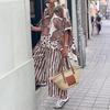 Floral Print Short Sleeve Top and Striped Wide Leg Pants 2-Piece Set