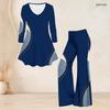 Women Plus Size Two Piece Set Round Neck Three Quarter Sleeve Abstract Printed Flared Top And Flared Pants