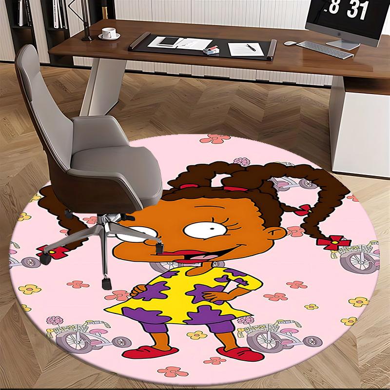 Rugby Round Chair Mat Cartoon Girl Patterned Rug for Home Decor, Office Carpet