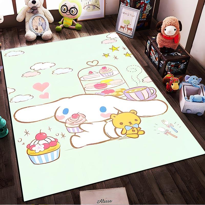 Cute Cartoon Bunny and Bear with Cupcakes and Coffee on Green Pastel Background Suitable for use as an anti-slip1 for1room and bedroom sofas